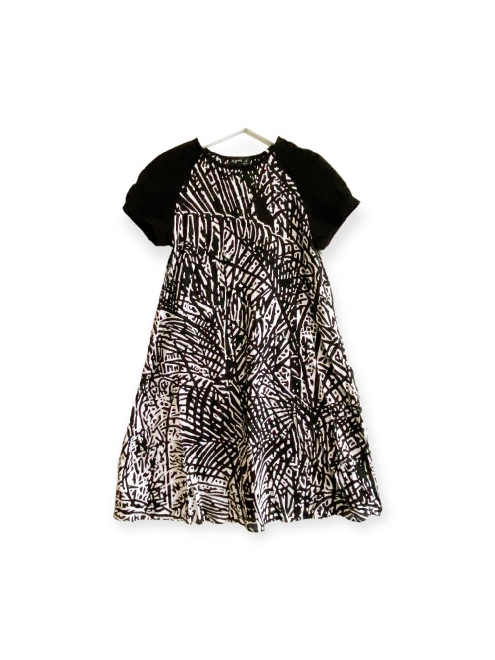 Agnes b. Dress black and white cotton print midi dress SZ 2/S
